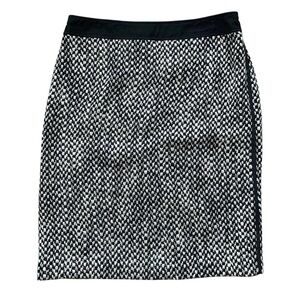 DKNY Donna Karan Wool Blend Tweed Knit Pencil Skirt Black Ivory White Size 14